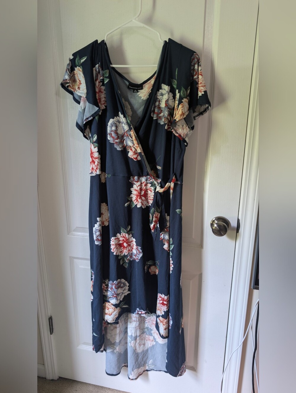 Floral Wrap Maxi Dress - Navy with Pink & Cream Flowers